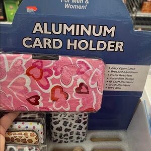 Pink Heart Pattern Aluminum Card Holder